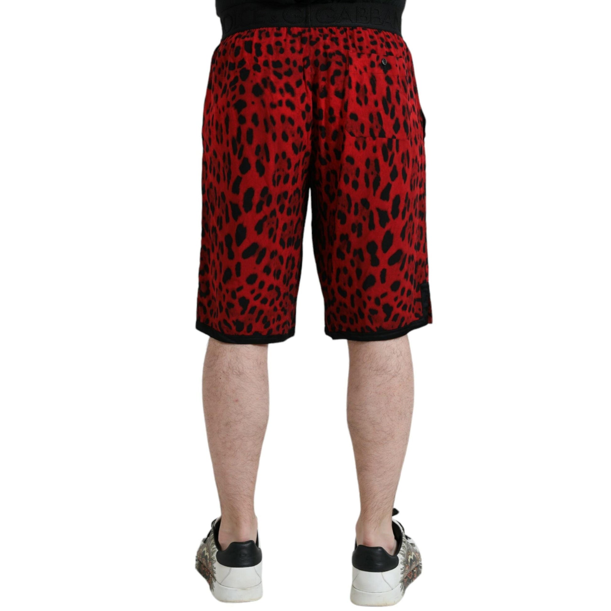 Dolce & Gabbana Red Leopard Print Viscose Bermuda Shorts