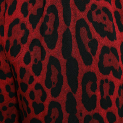 Dolce & Gabbana Red Leopard Print Viscose Bermuda Shorts