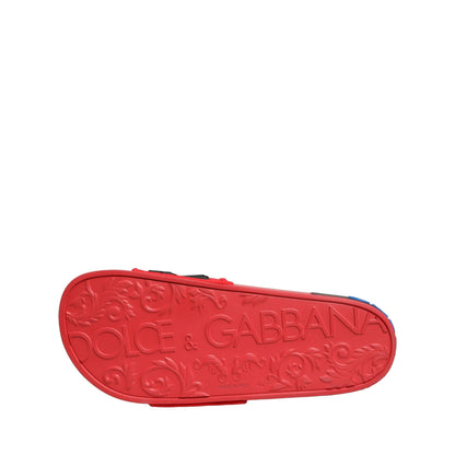 Dolce & Gabbana Red Neoprene Slides Flats Beachwear Shoes
