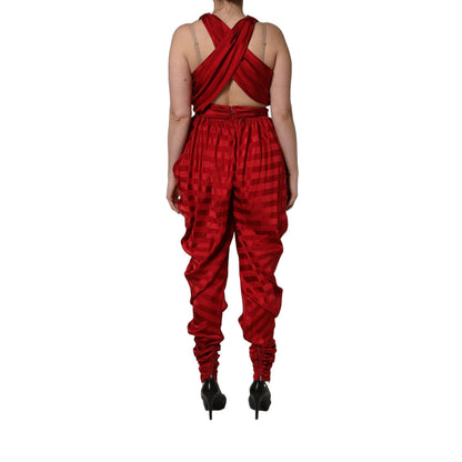 Dolce & Gabbana Red Plunging HalterNeck Draped Jumpsuit Dress