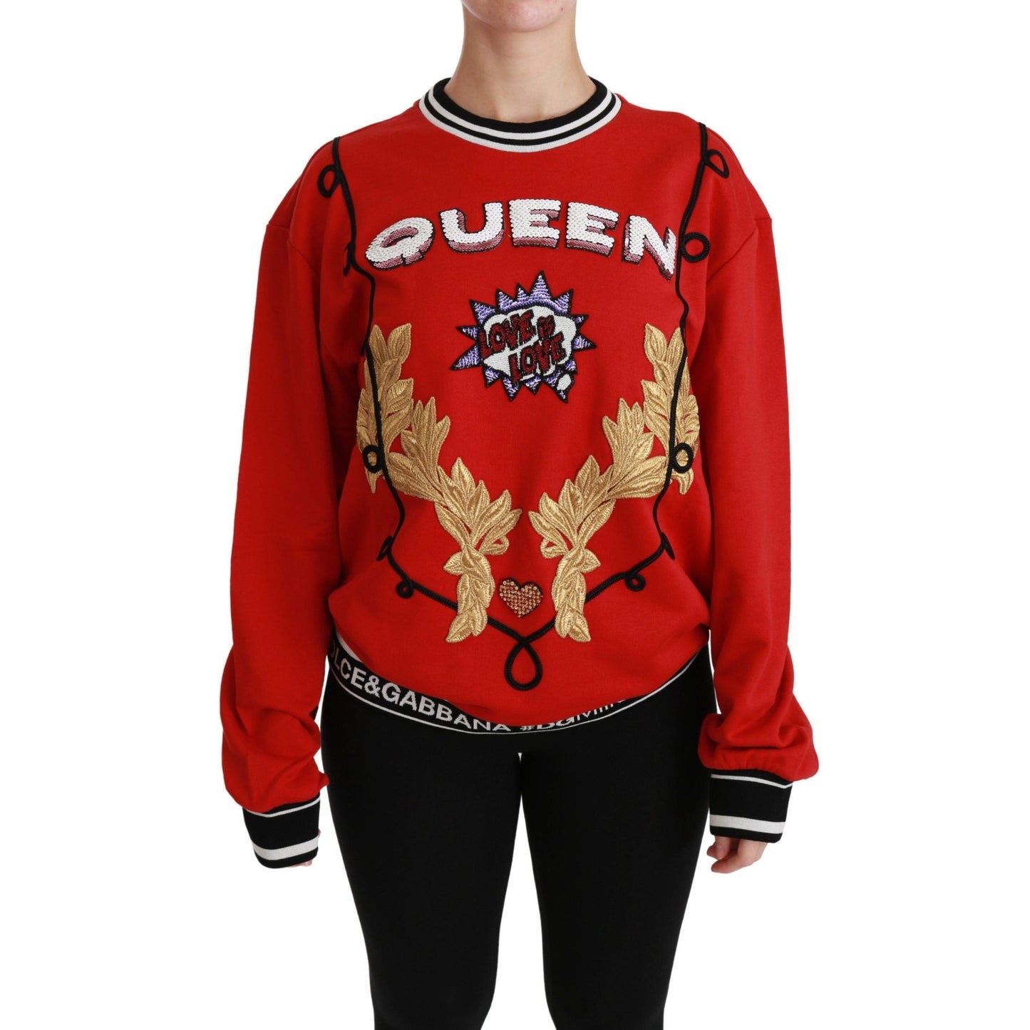 Dolce & Gabbana Red Queen Sequined Love Pullover Sweater