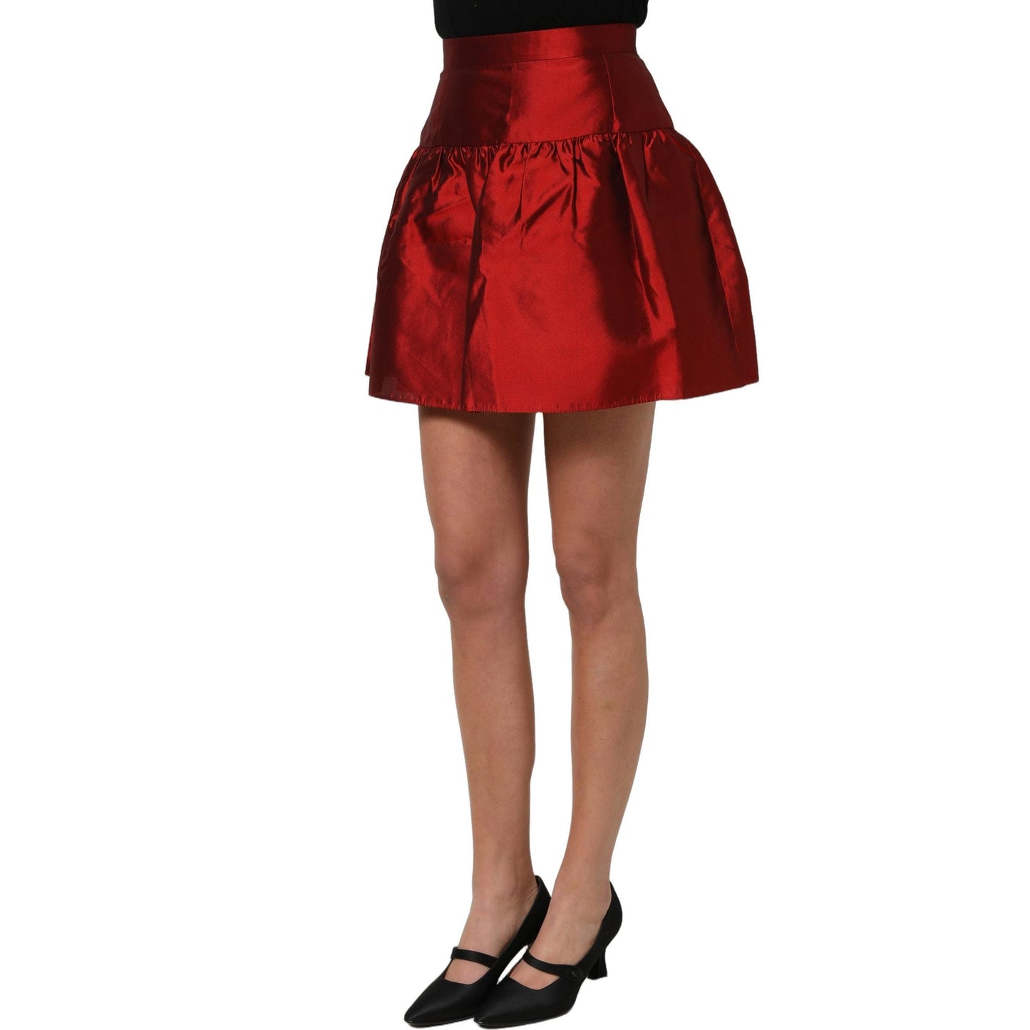 Dolce & Gabbana Red Silk Satin Bubble High Waist Mini Skirt