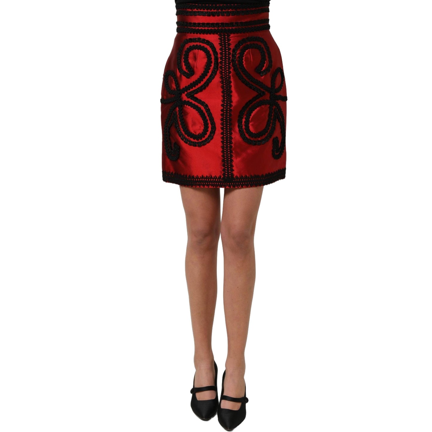 Dolce & Gabbana Red Soutache Embroidery A-line Mini Skirt
