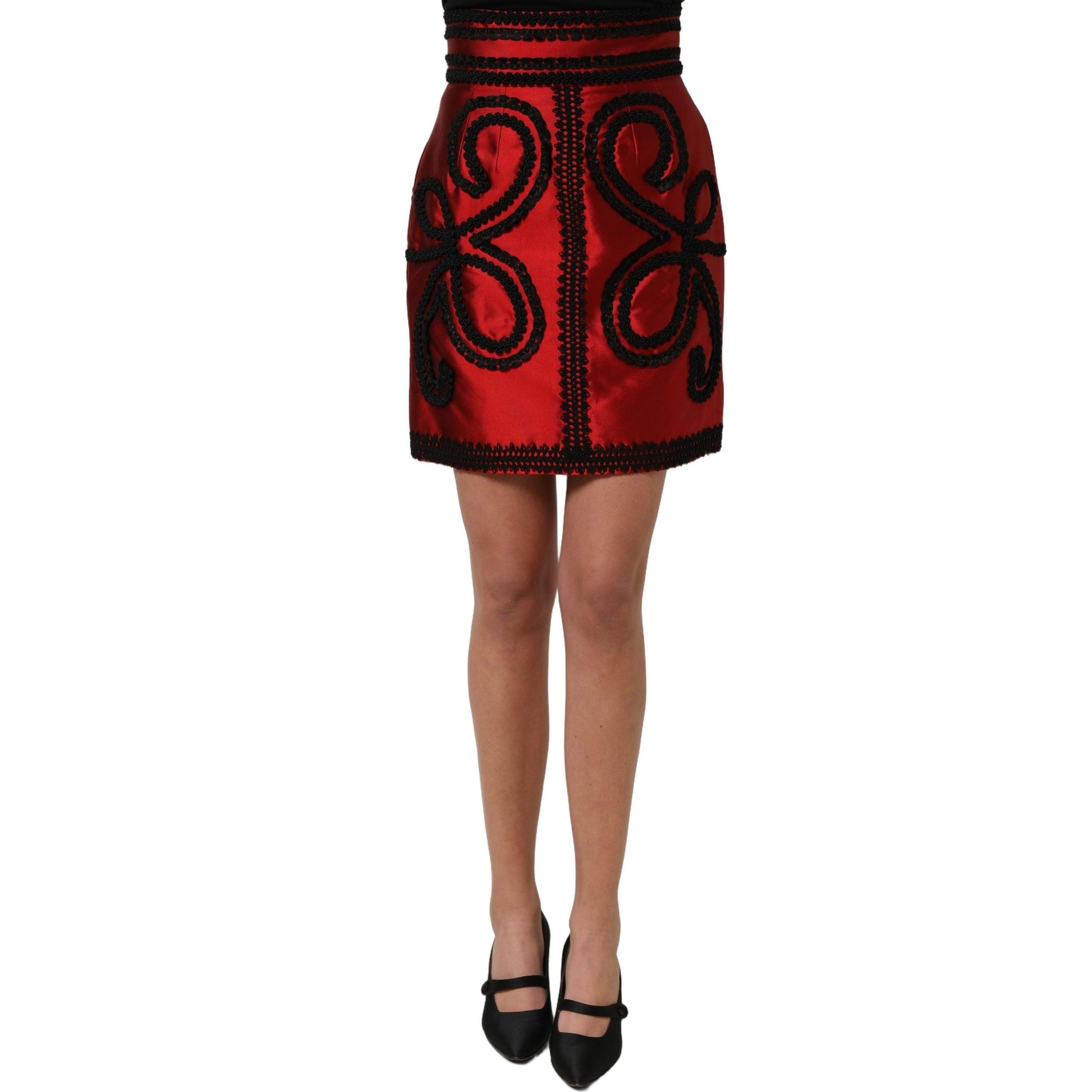 Dolce & Gabbana Red Soutache Embroidery A-line Mini Skirt