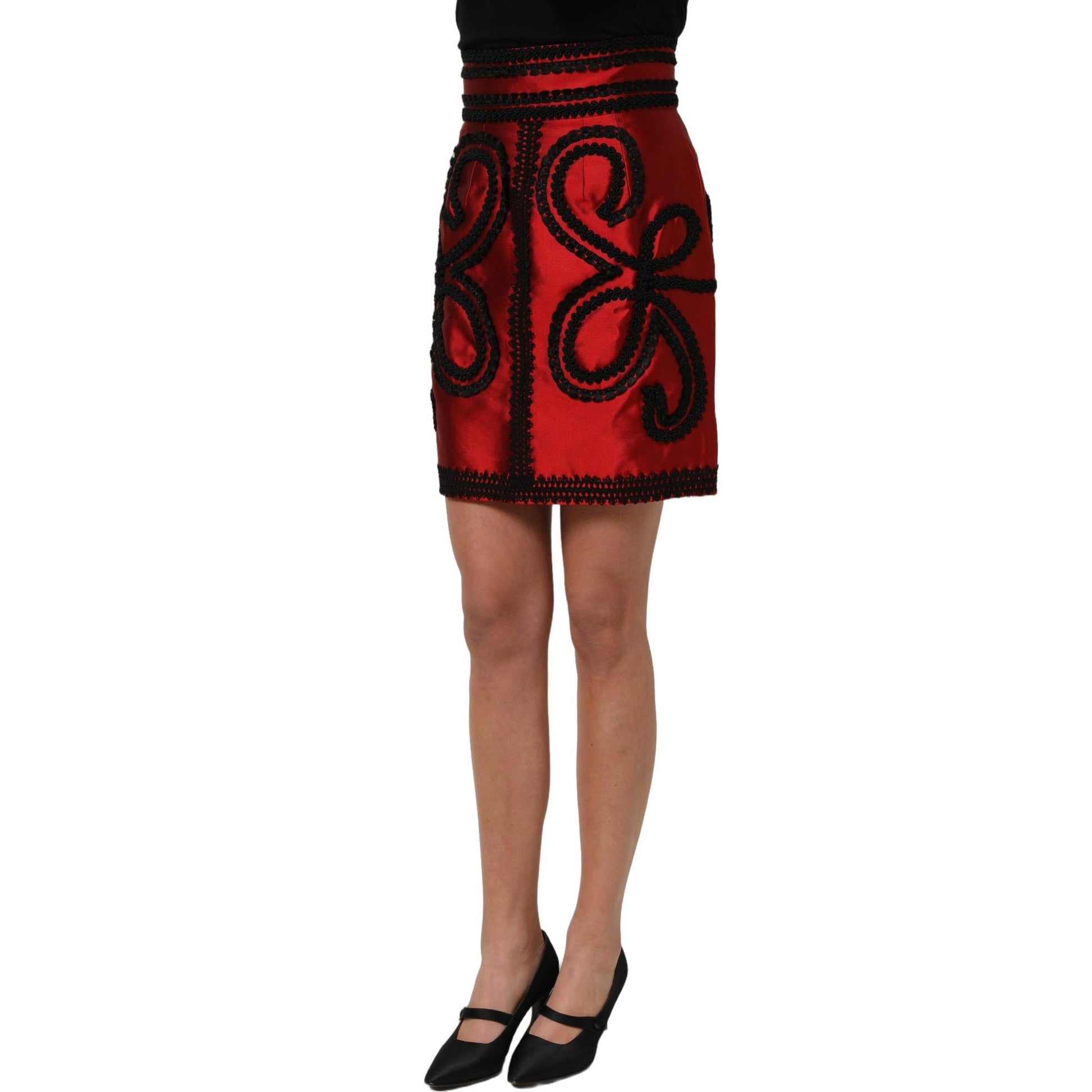 Dolce & Gabbana Red Soutache Embroidery A-line Mini Skirt