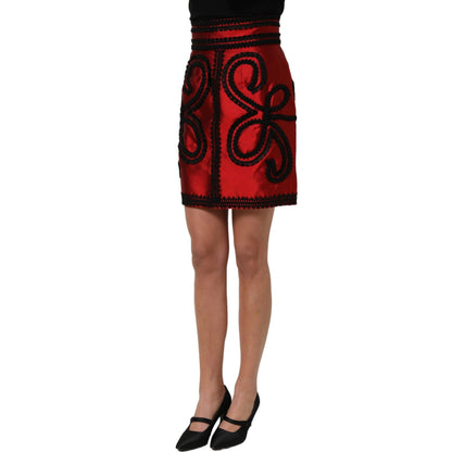 Dolce & Gabbana Red Soutache Embroidery A-line Mini Skirt