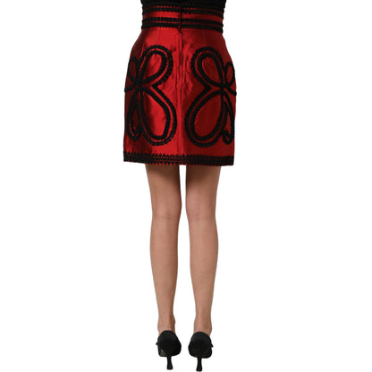 Dolce & Gabbana Red Soutache Embroidery A-line Mini Skirt