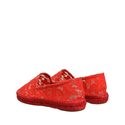 Dolce & Gabbana Red Taormina Lace Espadrille Flats Shoes