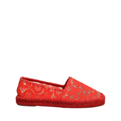 Dolce & Gabbana Red Taormina Lace Espadrille Flats Shoes
