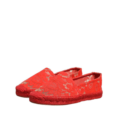 Dolce & Gabbana Red Taormina Lace Espadrille Flats Shoes