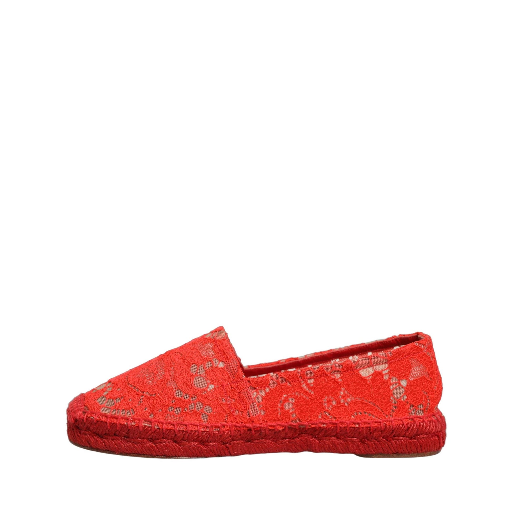 Dolce & Gabbana Red Taormina Lace Espadrille Flats Shoes