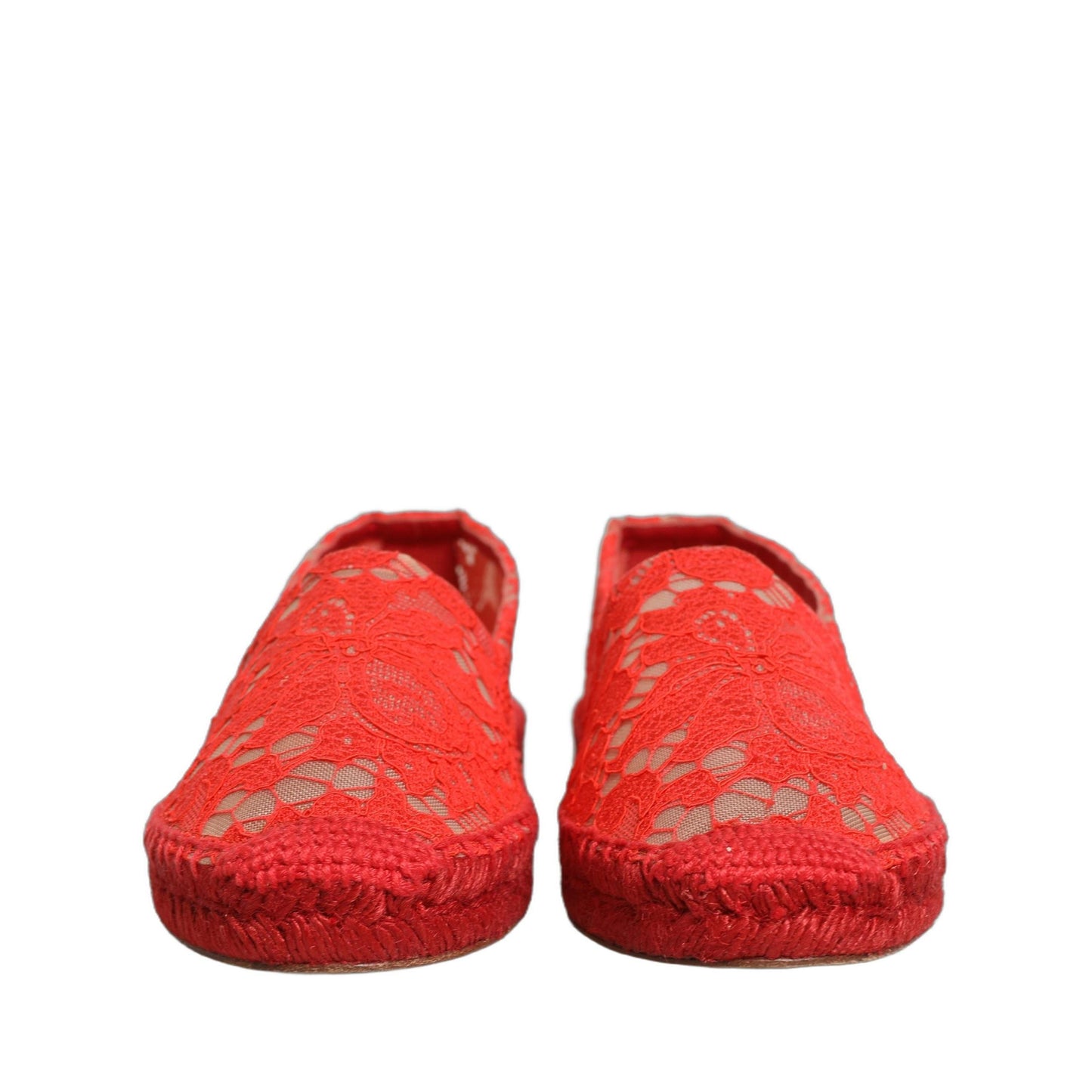 Dolce & Gabbana Red Taormina Lace Espadrille Flats Shoes