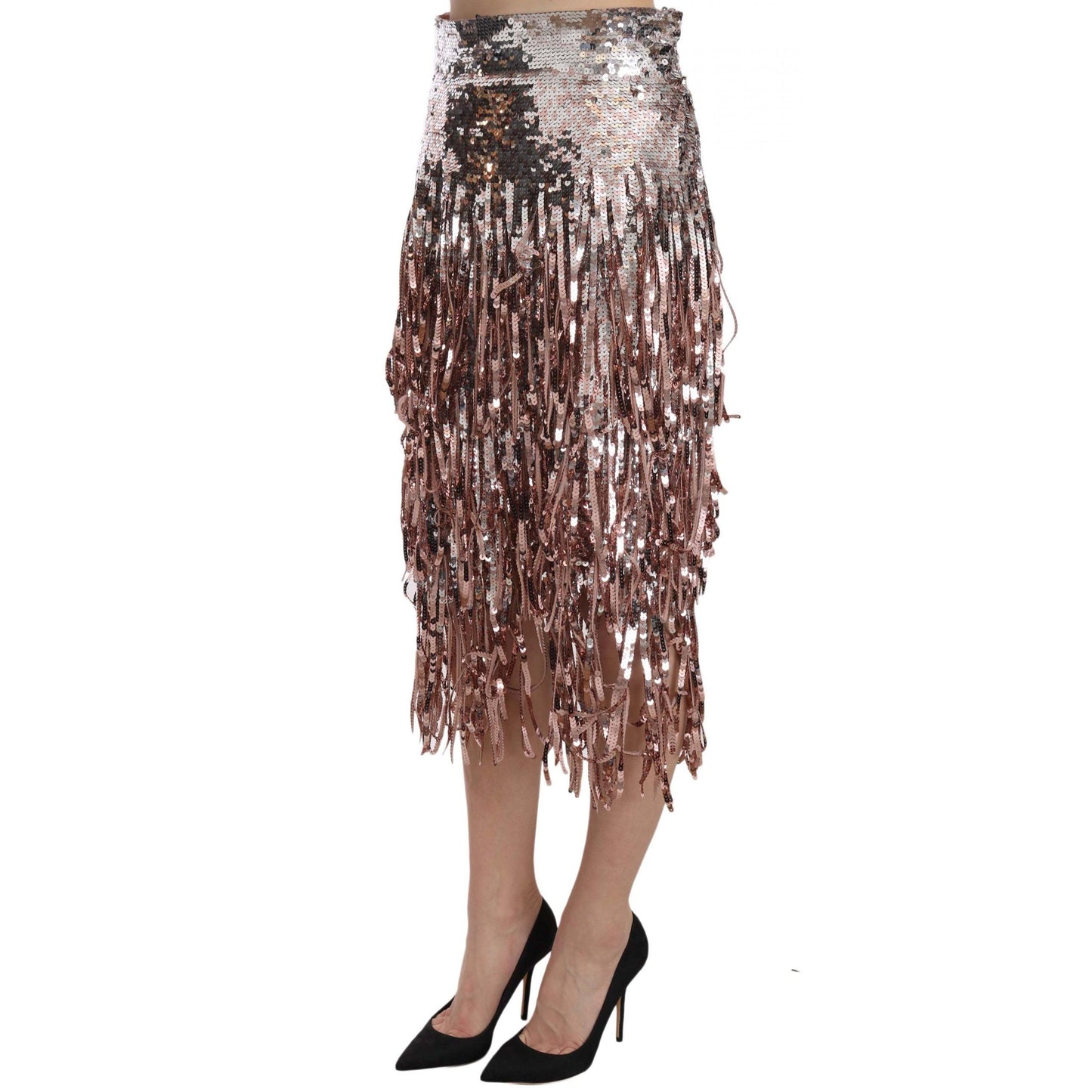 Dolce & Gabbana Sequin Embellished Fringe Midi Pencil Skirt