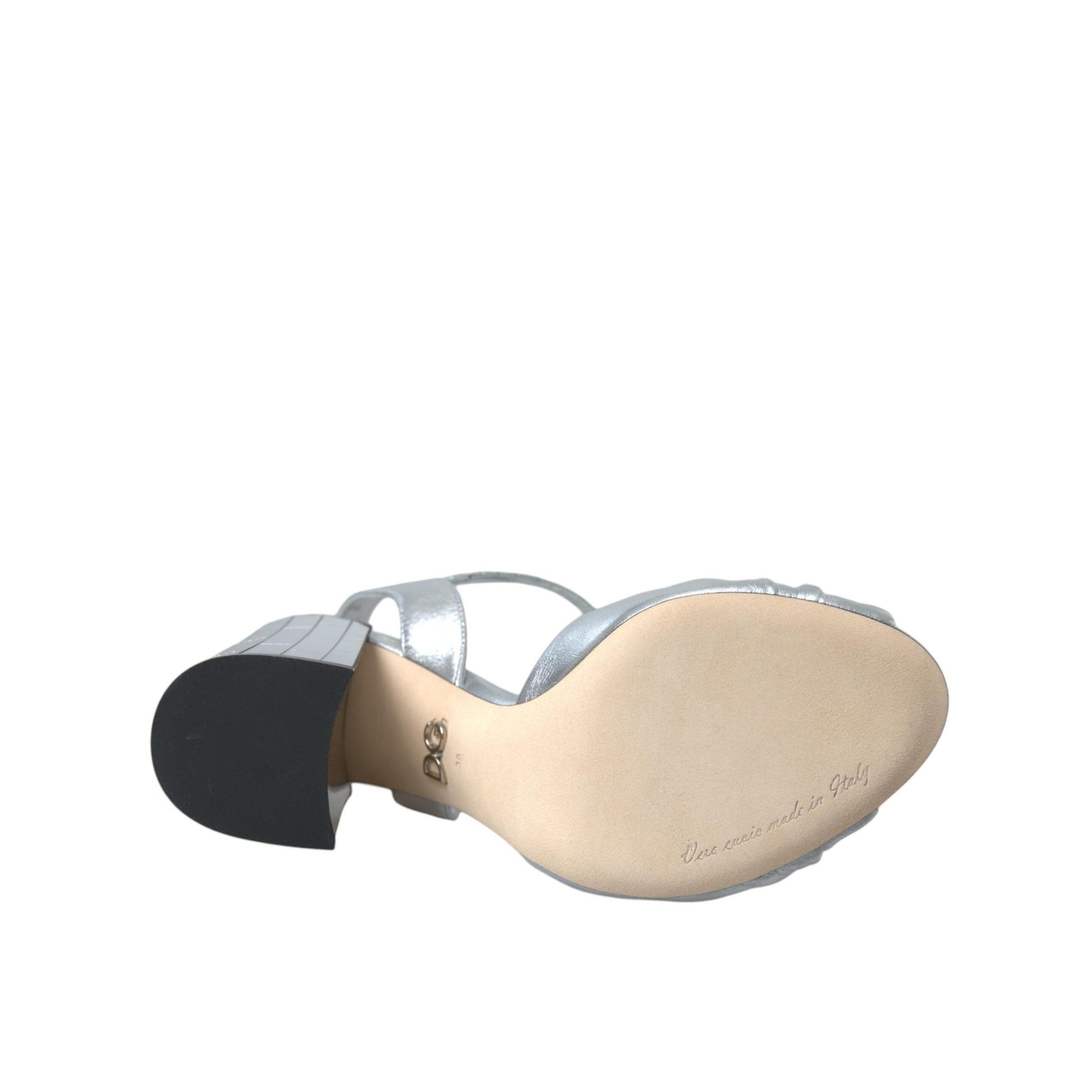 Dolce & Gabbana Silver Lambskin Leather Heels Sandals Shoes