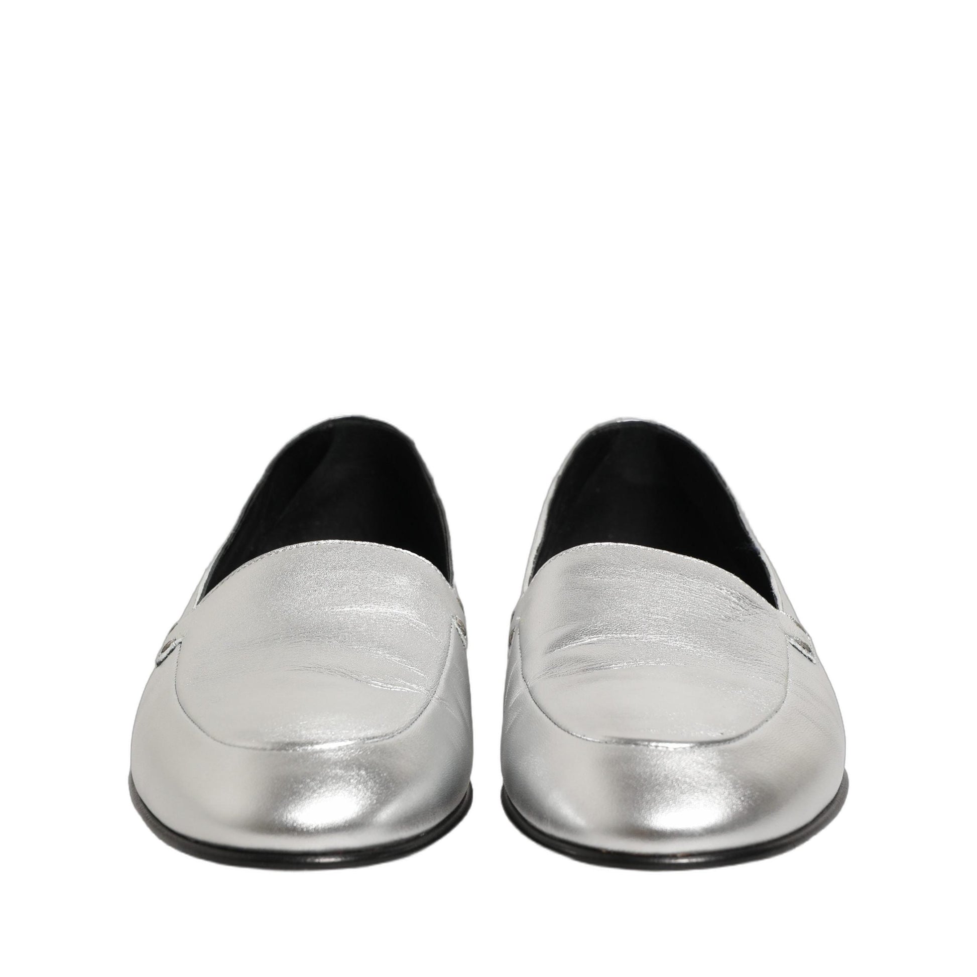 Dolce & Gabbana Silver Leather DG Logo Slip On Loafers Shoes
