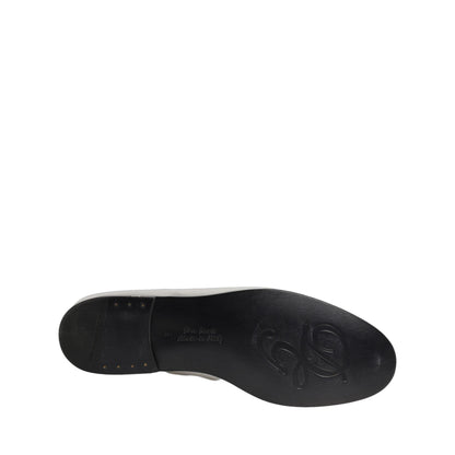Dolce & Gabbana Silver Leather DG Logo Slip On Loafers Shoes