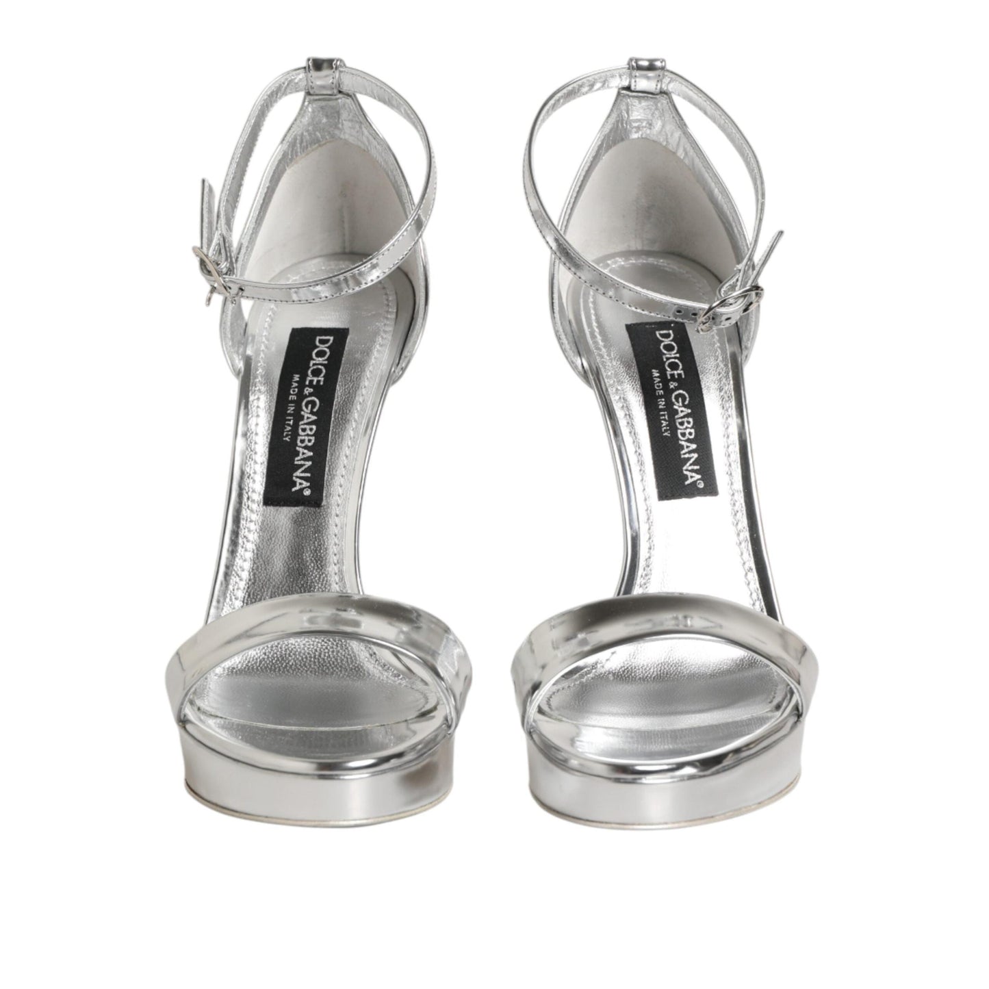 Dolce & Gabbana Silver Leather Platform Keira Sandals Shoes