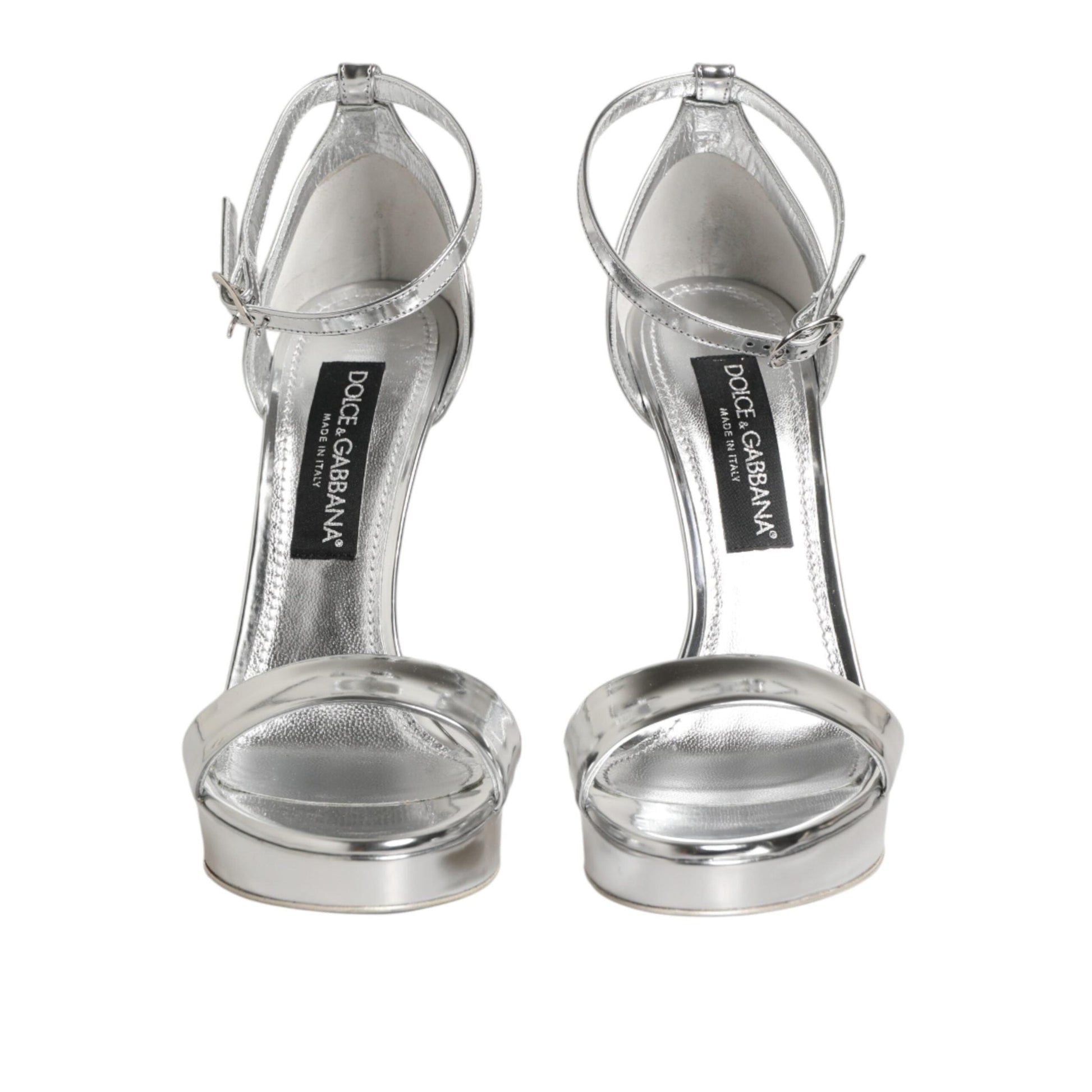Dolce & Gabbana Silver Leather Platform Keira Sandals Shoes