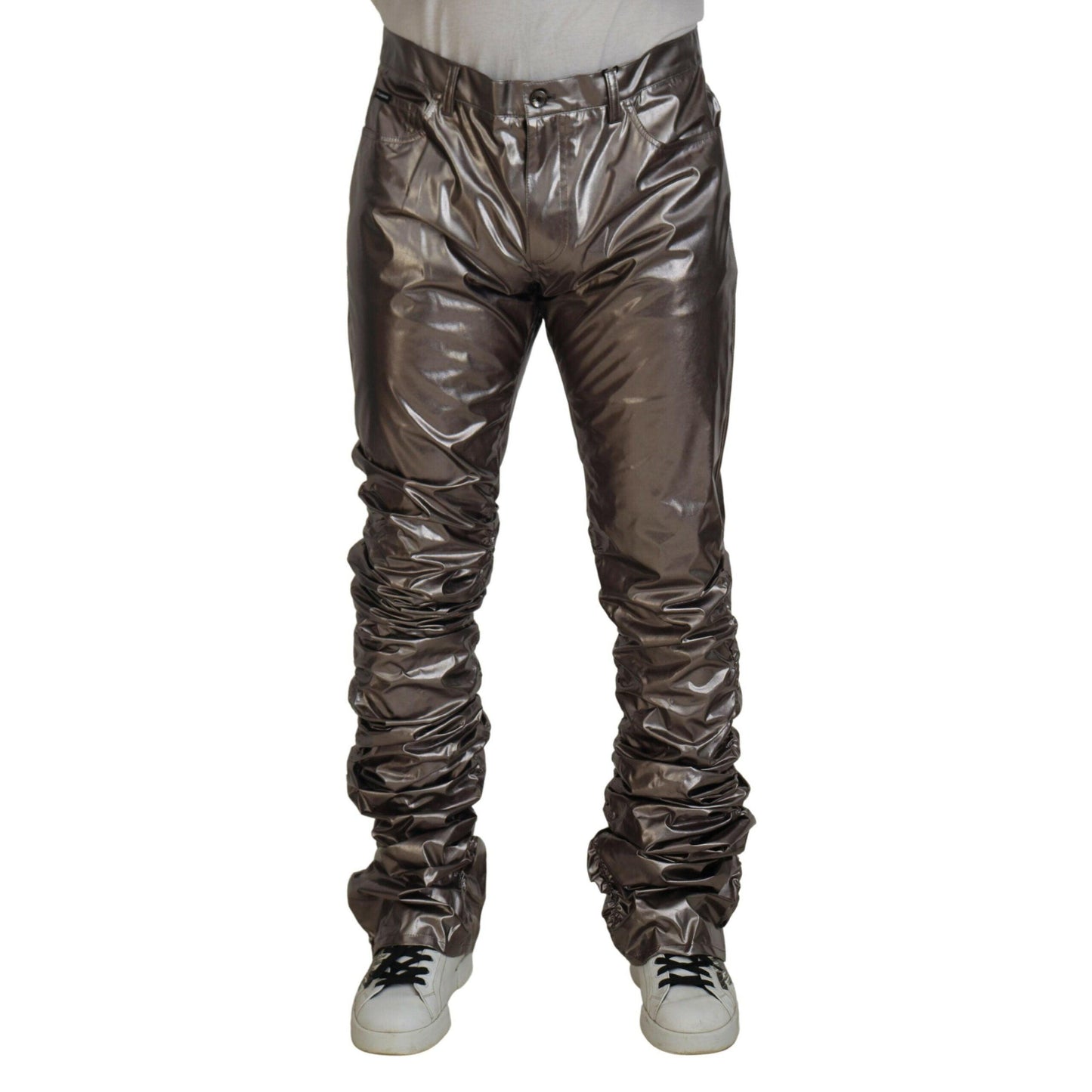 Dolce & Gabbana Silver Metallic Nylon Stretch Pants