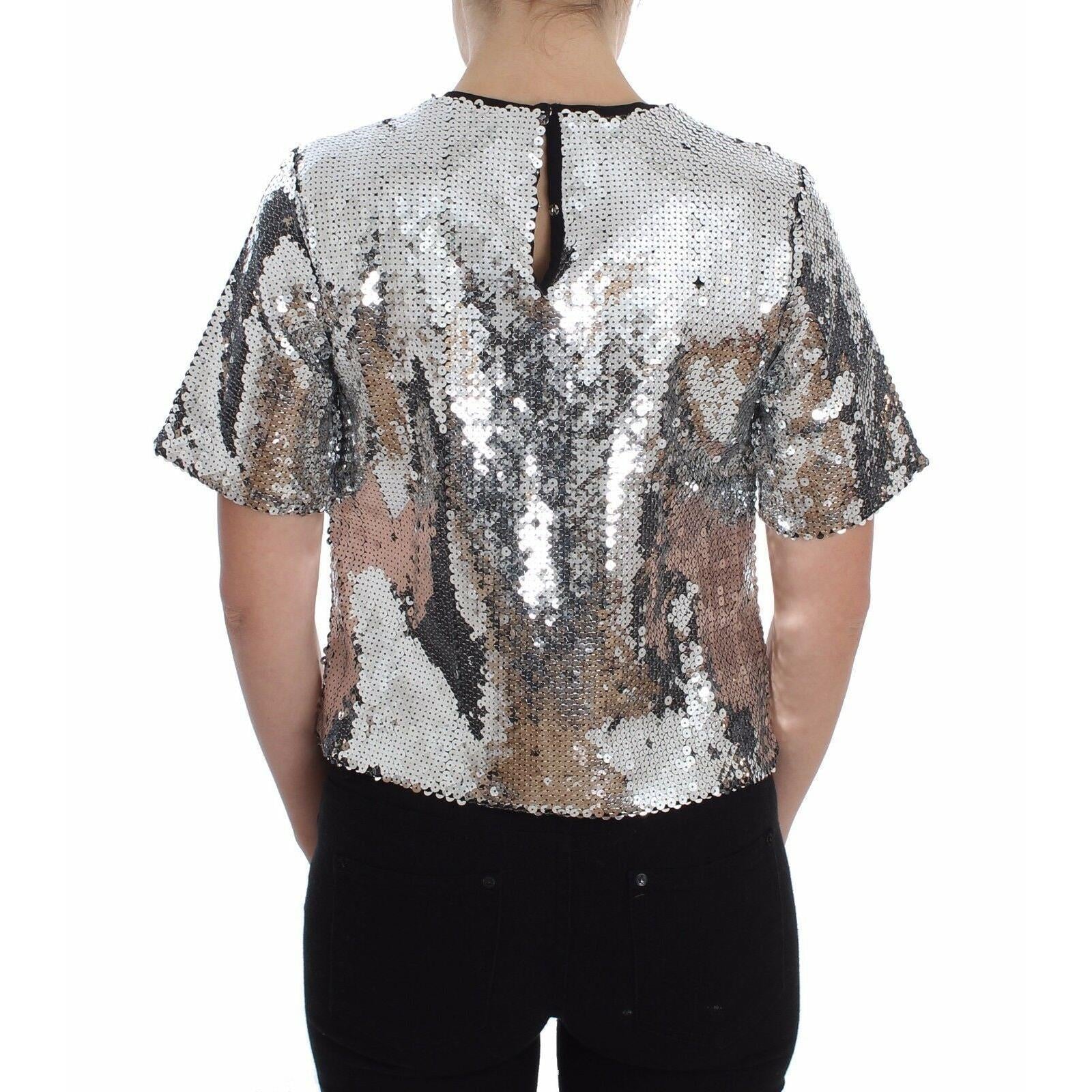 Dolce & Gabbana Silver Sequined Crewneck Blouse T-shirt Top