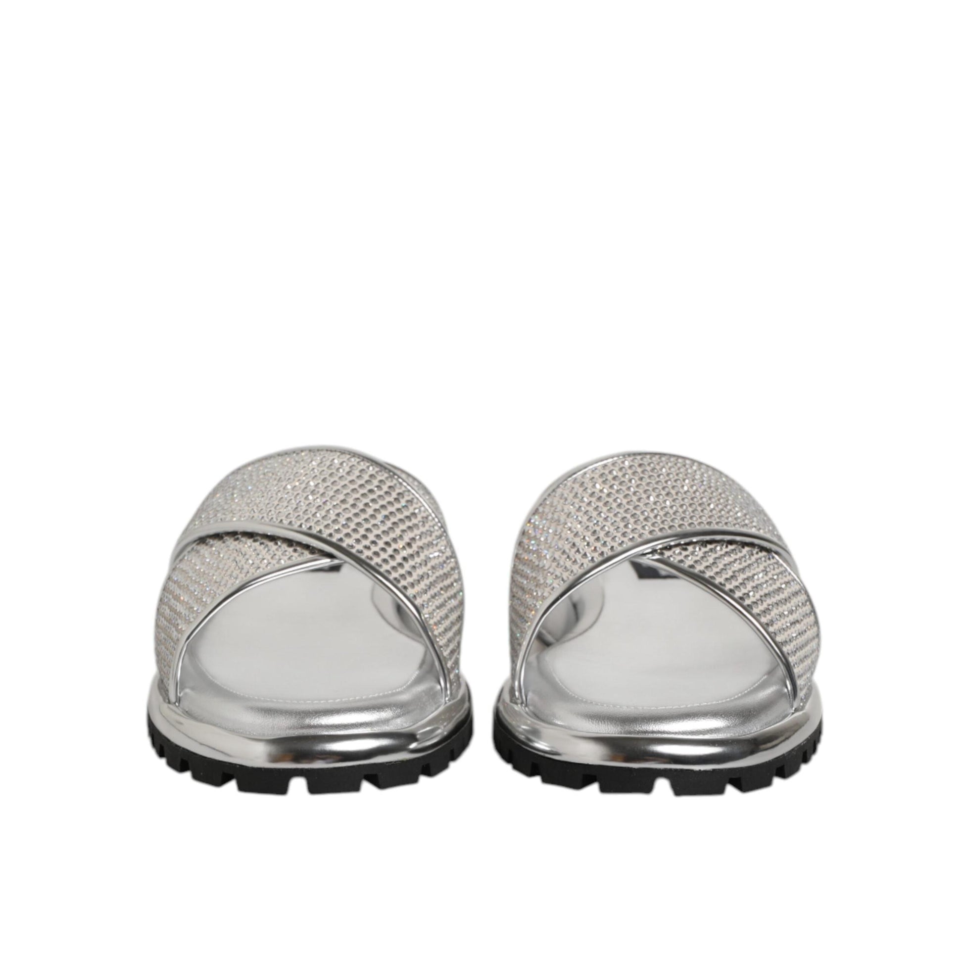 Dolce & Gabbana Silver Strass Slides Flats Slippers Shoes