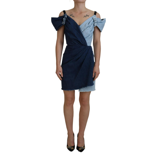 Dolce & Gabbana Two Tone Blue Patchwork Denim Mini Dress