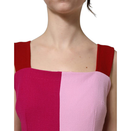Dolce & Gabbana Two Tone Pink Wool Sleeveless Midi Dress