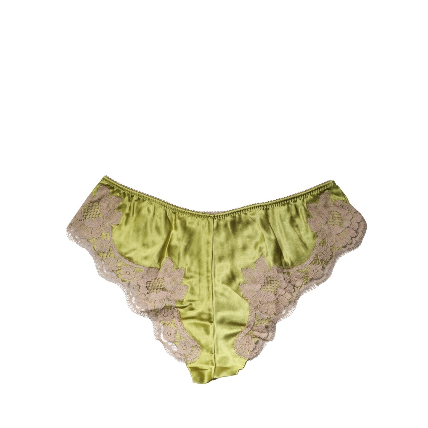Dolce & Gabbana Underwear Green Silk Satin Floral Lace Panty Brief