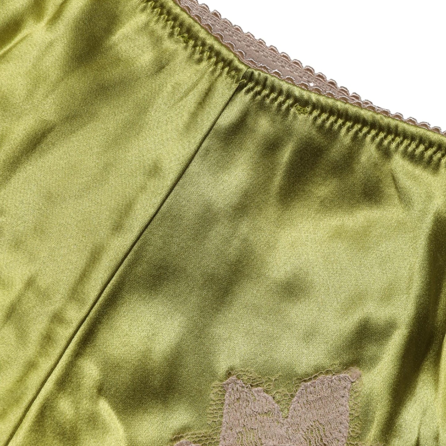 Dolce & Gabbana Underwear Green Silk Satin Floral Lace Panty Brief