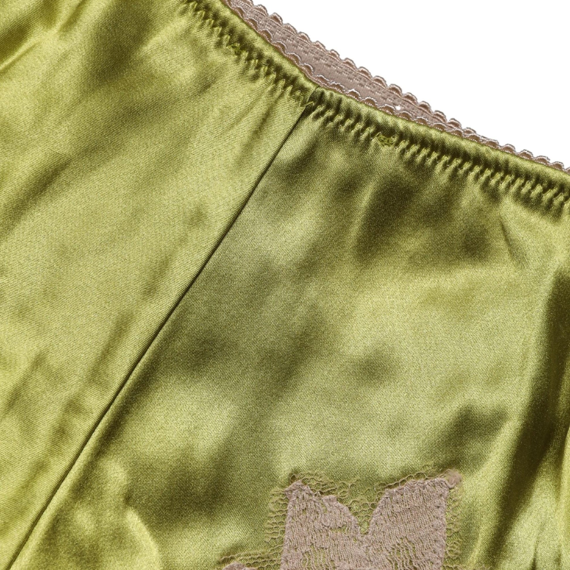 Dolce & Gabbana Underwear Green Silk Satin Floral Lace Panty Brief