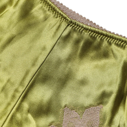 Dolce & Gabbana Underwear Green Silk Satin Floral Lace Panty Brief
