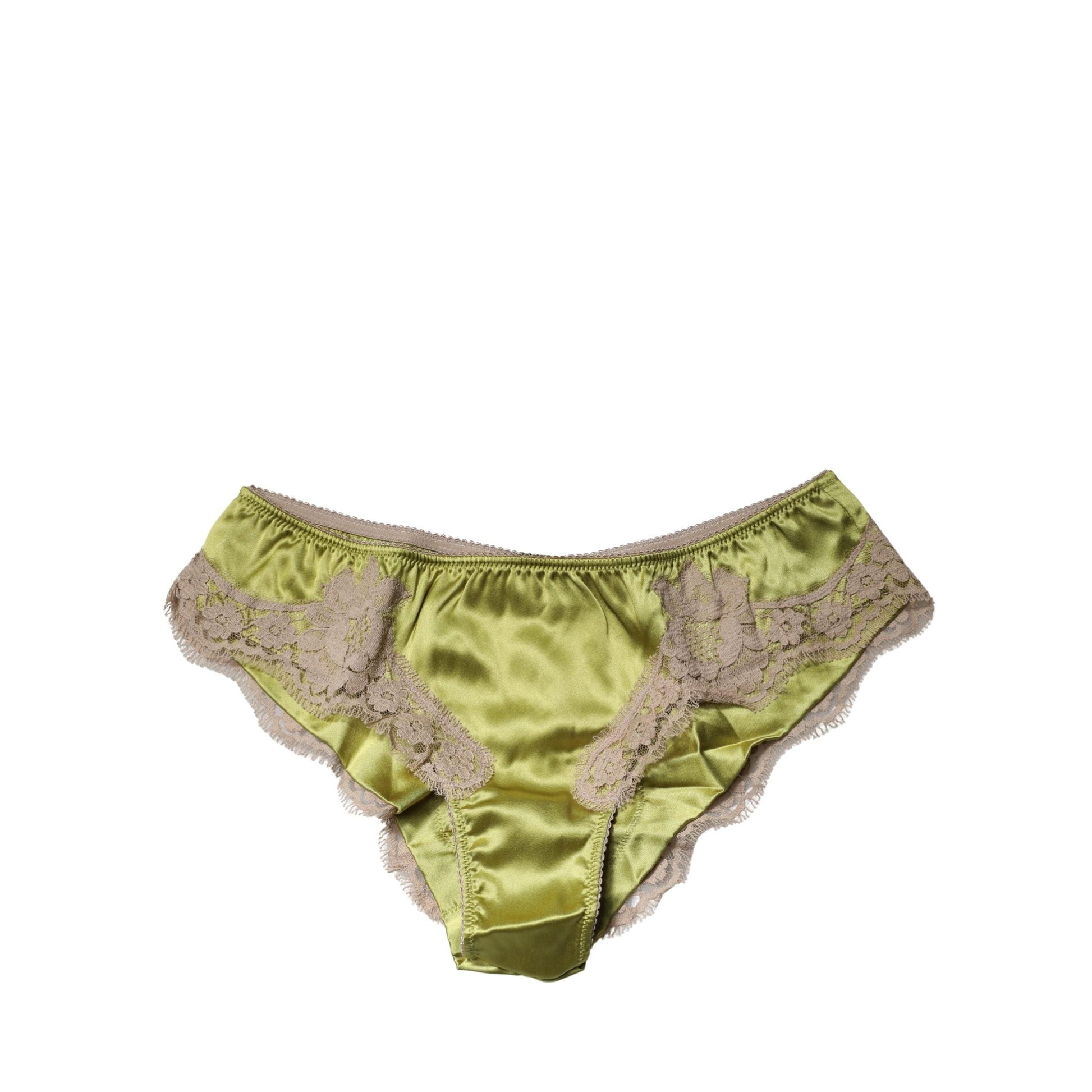 Dolce & Gabbana Underwear Green Silk Satin Floral Lace Panty Brief