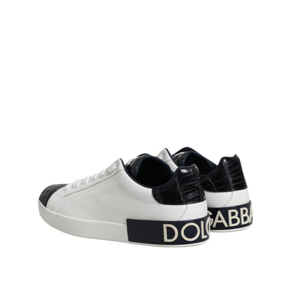 Dolce & Gabbana White Black Leather Portofino Sneaker Shoes