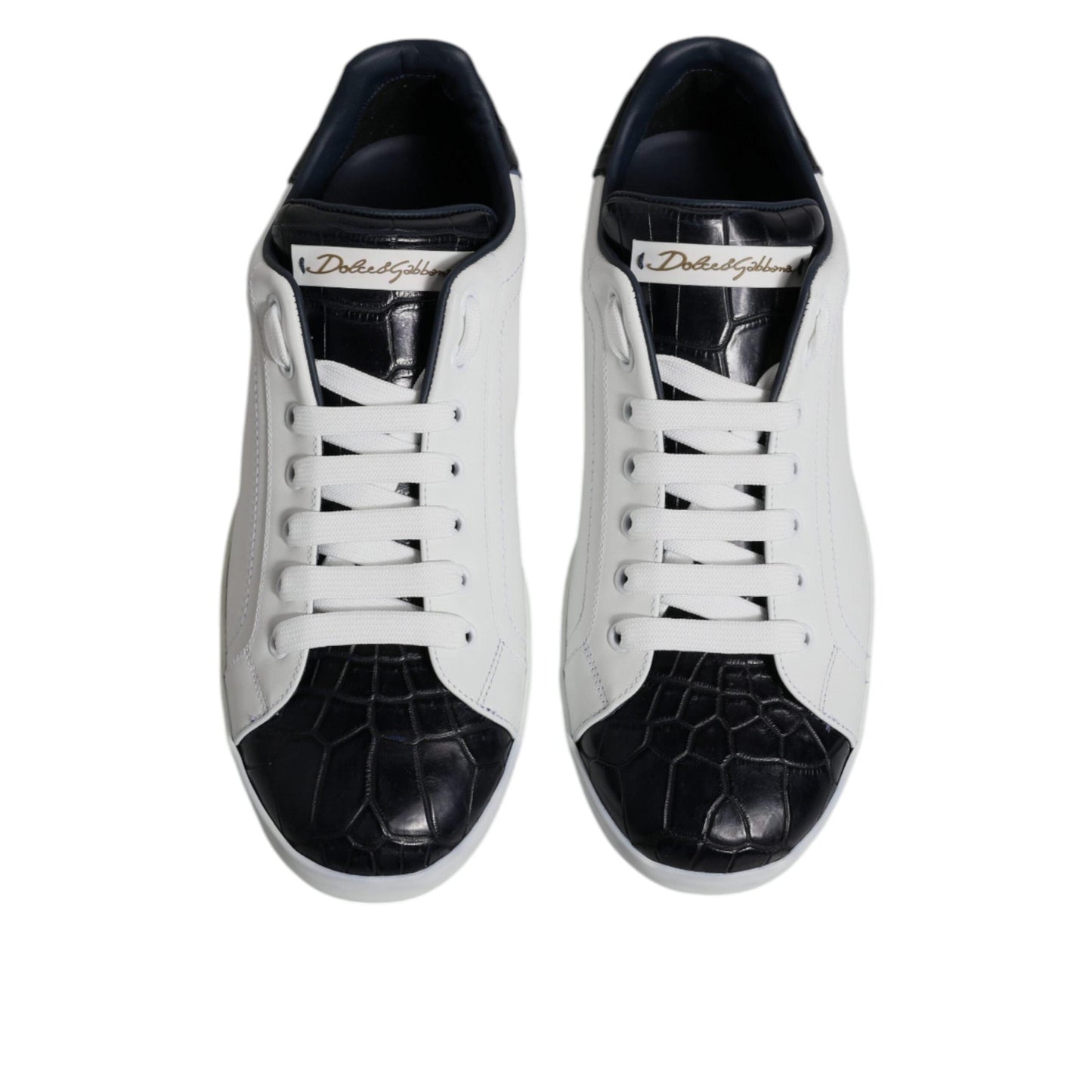 Dolce & Gabbana White Black Leather Portofino Sneakers Shoes