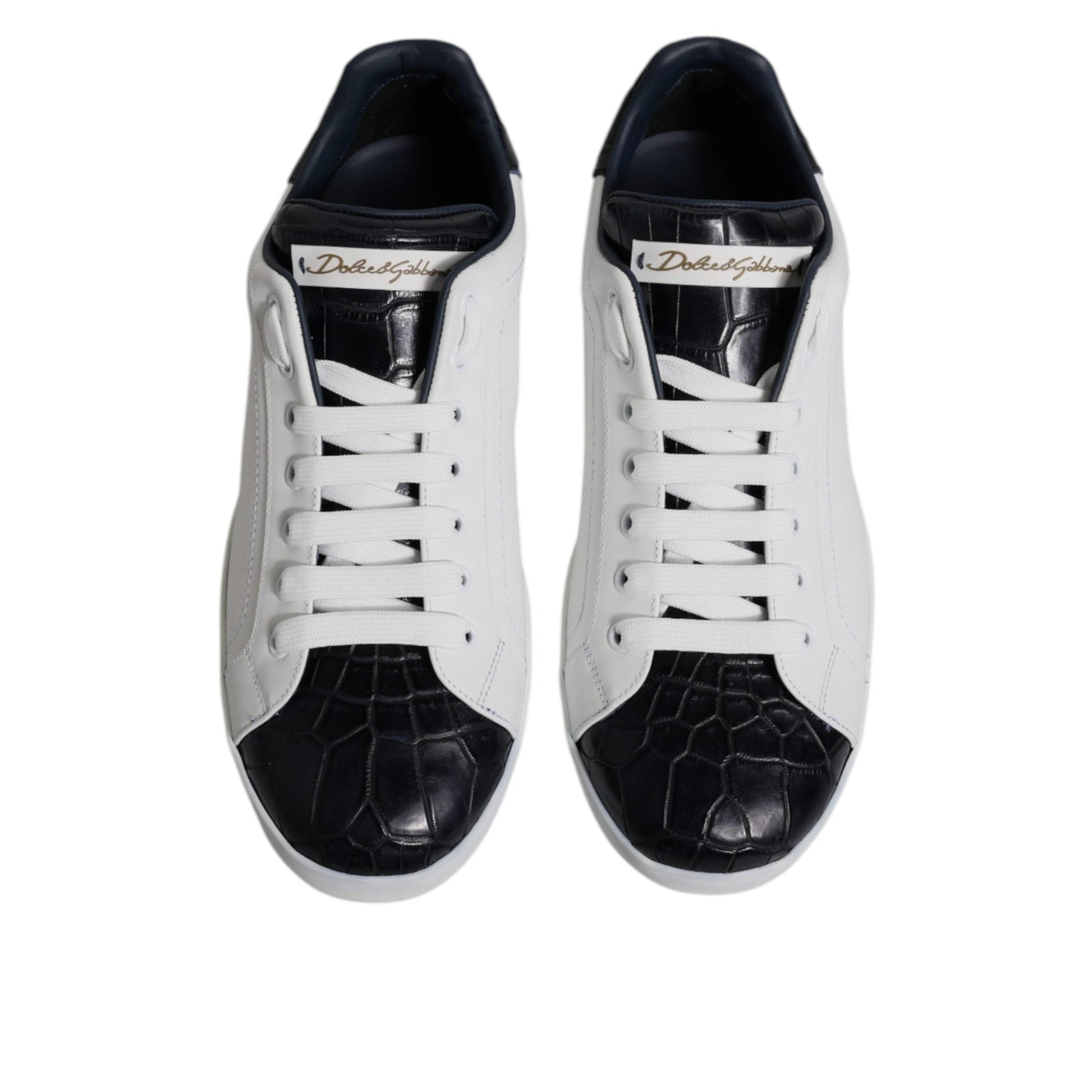 Dolce & Gabbana White Black Leather Portofino Sneakers Shoes