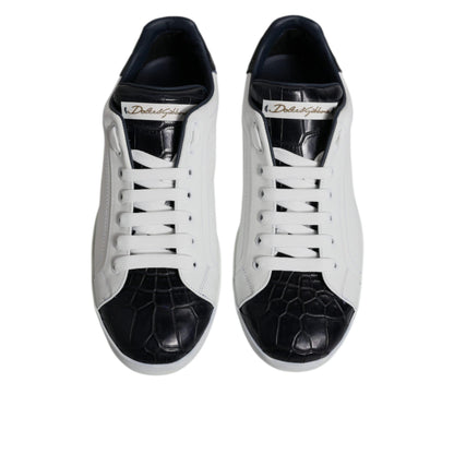 Dolce & Gabbana White Black Leather Portofino Sneakers Shoes
