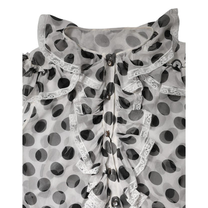 Dolce & Gabbana White Black Polka Dot Cotton Sleeveless Top