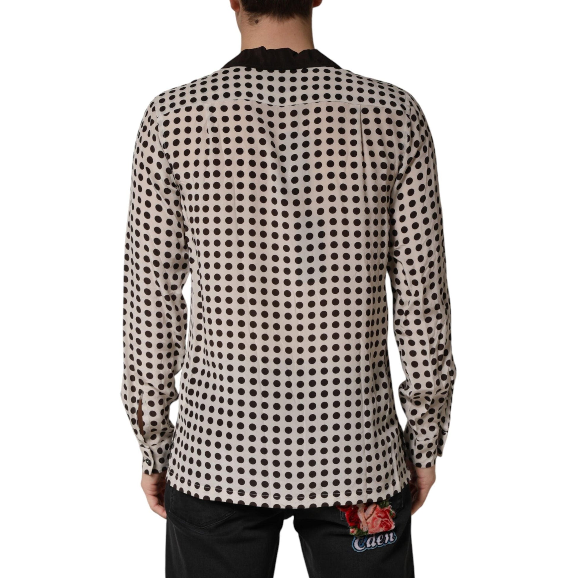 Dolce & Gabbana White Black Polka Dot Silk Men Casual Shirt