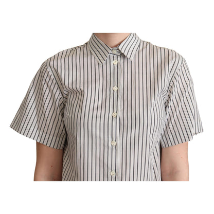 Dolce & Gabbana White Black Striped Collared Shirt