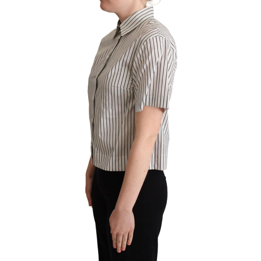 Dolce & Gabbana White Black Striped Collared Shirt