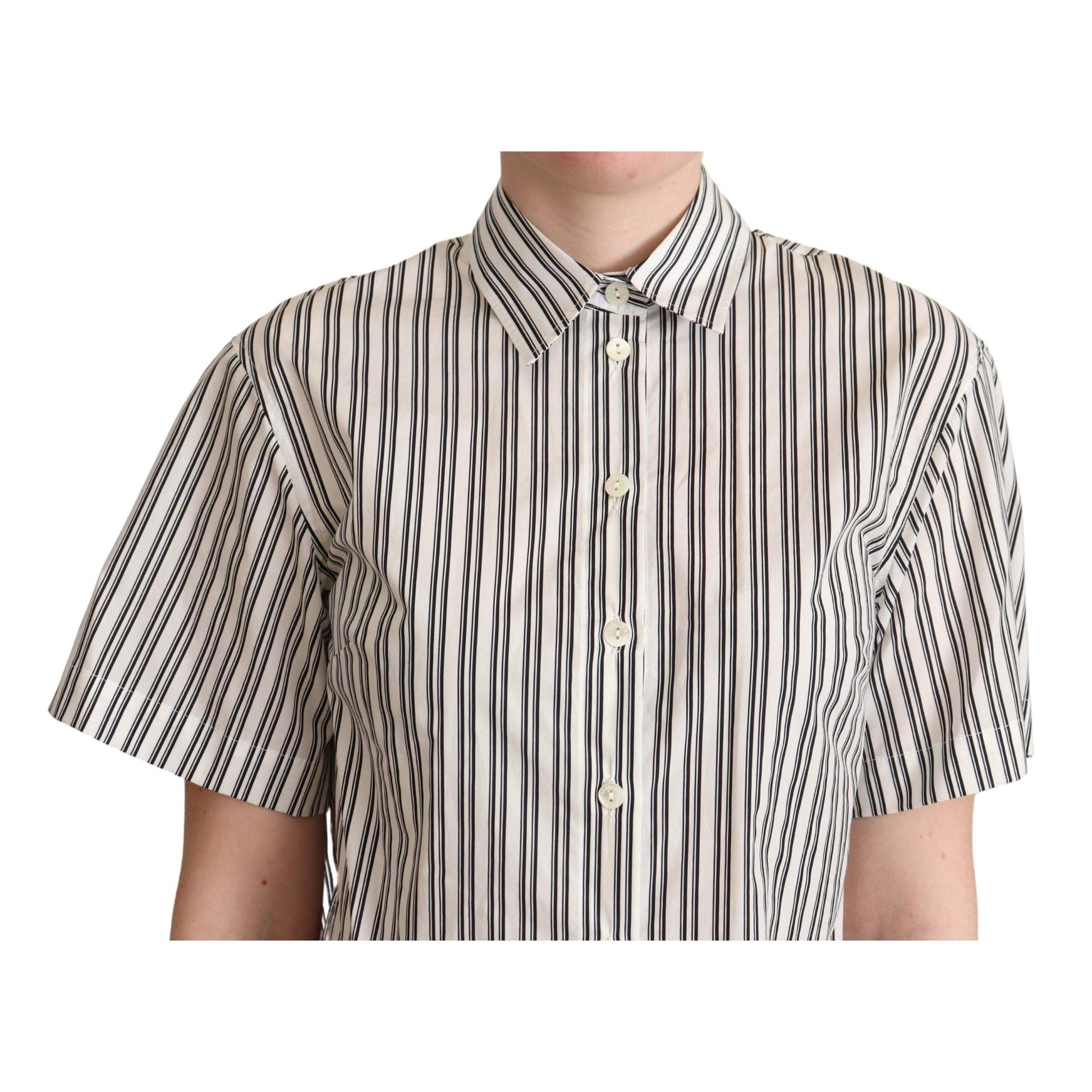 Dolce & Gabbana White Black Striped Shirt Blouse Top