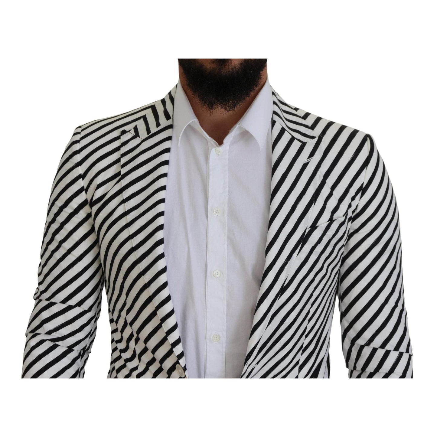 Dolce & Gabbana White Black Striped Slim Fit Jacket Blazer