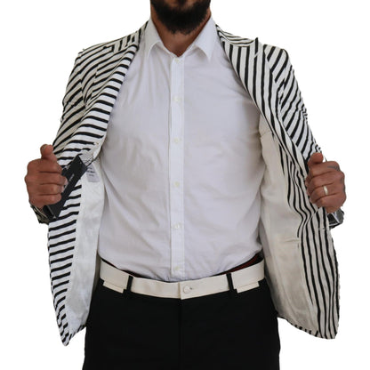 Dolce & Gabbana White Black Striped Slim Fit Jacket Blazer