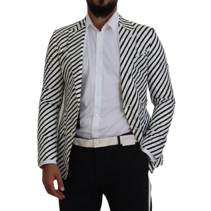 Dolce & Gabbana White Black Striped Slim Fit Jacket Blazer