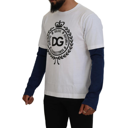 Dolce & Gabbana White Blue DG Crown Pullover Sweater
