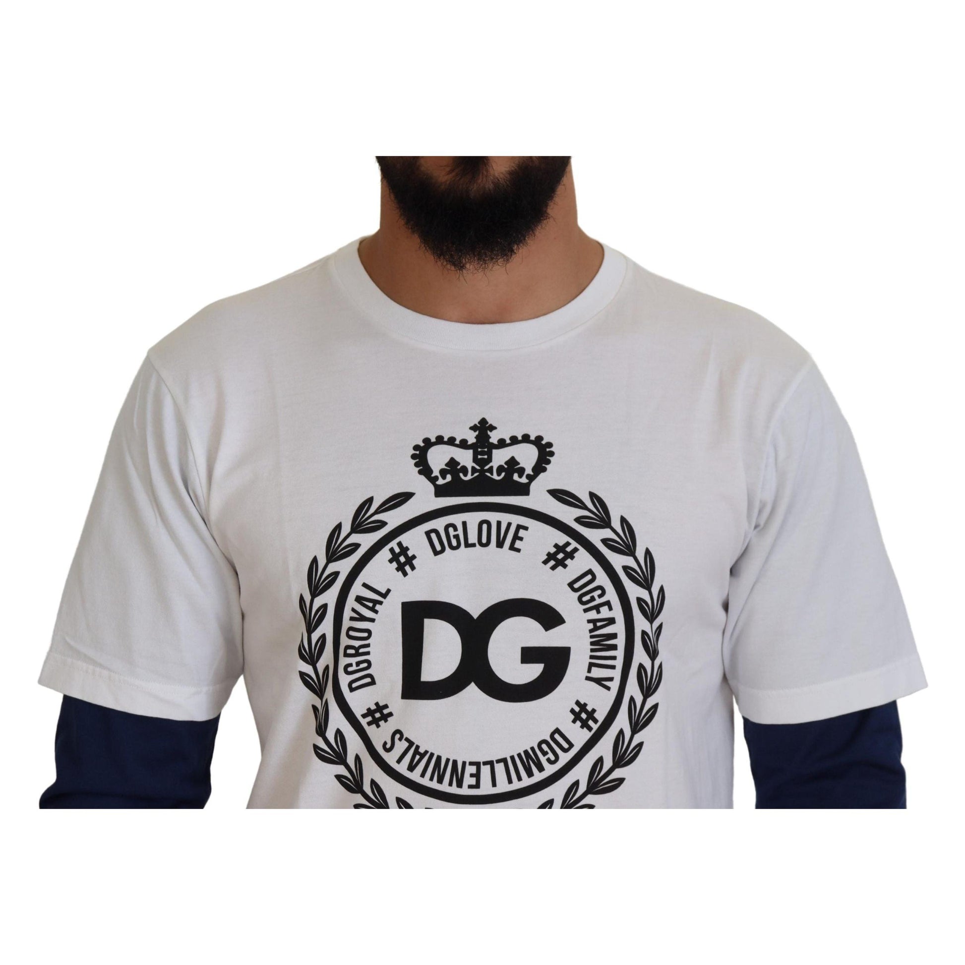 Dolce & Gabbana White Blue DG Crown Pullover Sweater