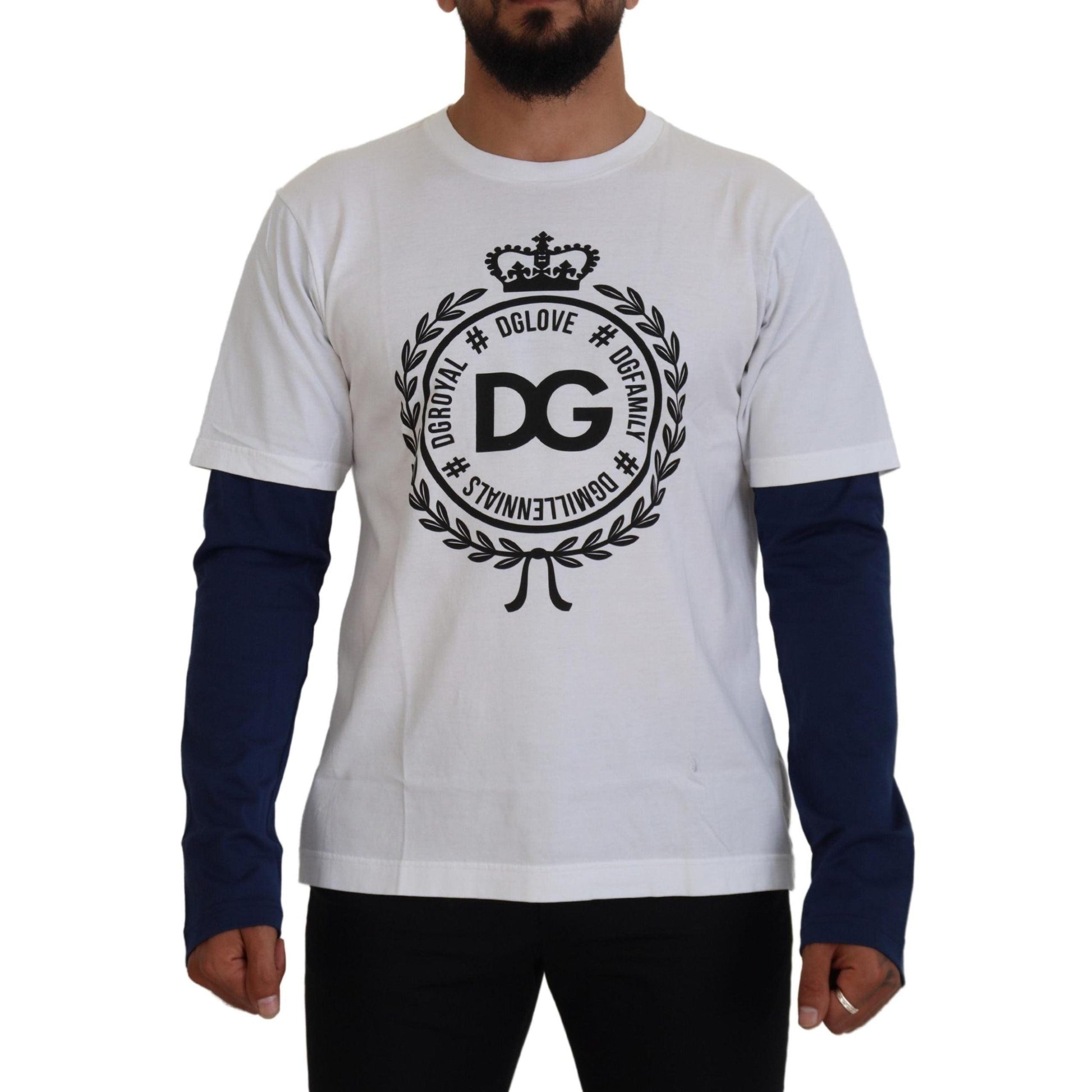 Dolce & Gabbana White Blue DG Crown Pullover Sweater