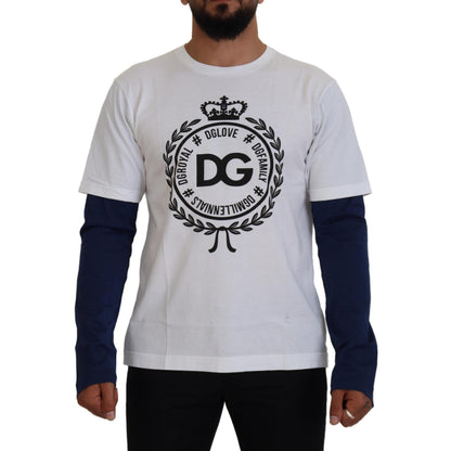 Dolce & Gabbana White Blue DG Crown Pullover Sweater