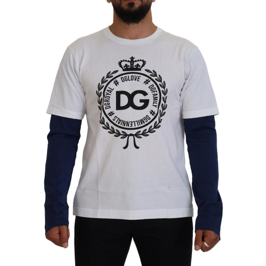 Dolce & Gabbana White Blue DG Crown Pullover Sweater