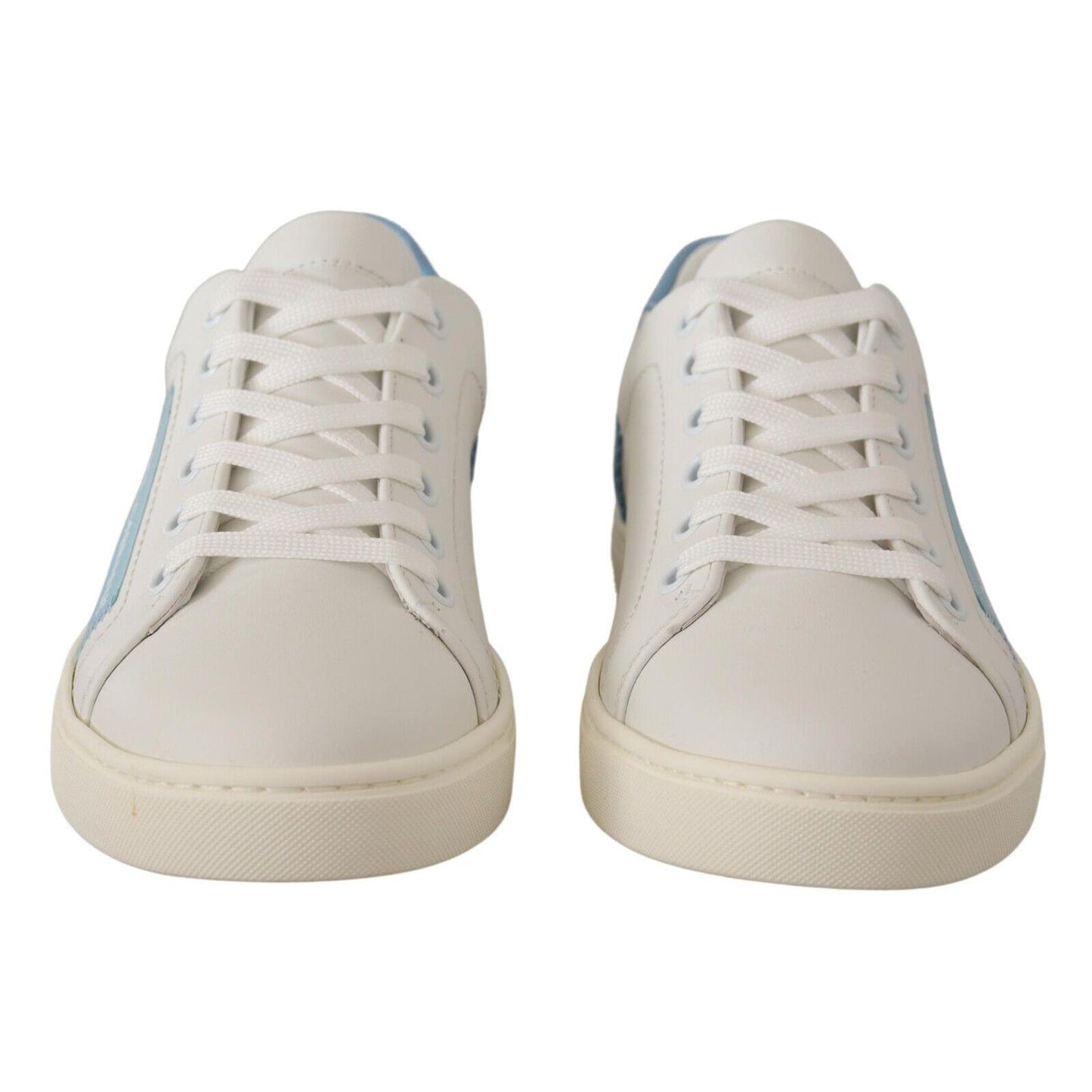 Dolce & Gabbana White Blue Leather Low Top Sneakers Shoes